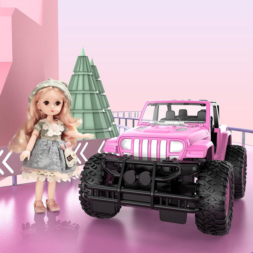 NQD Pink 2.4Ghz RC Jeep Truck with DIY Stickers, Remote Control Car Toy Gift for Girls Ages 3+ Birthday Xmas