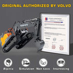 Double E Volvo 1:16 Scale Remote Control Excavator, 17 Channel 3-in-1 Construction Toy with Metal Shovel, Drill, Grab & Lights, 2.4GHz Full Function Digger for Outdoor Sandbox, Gift for Kids & Adults