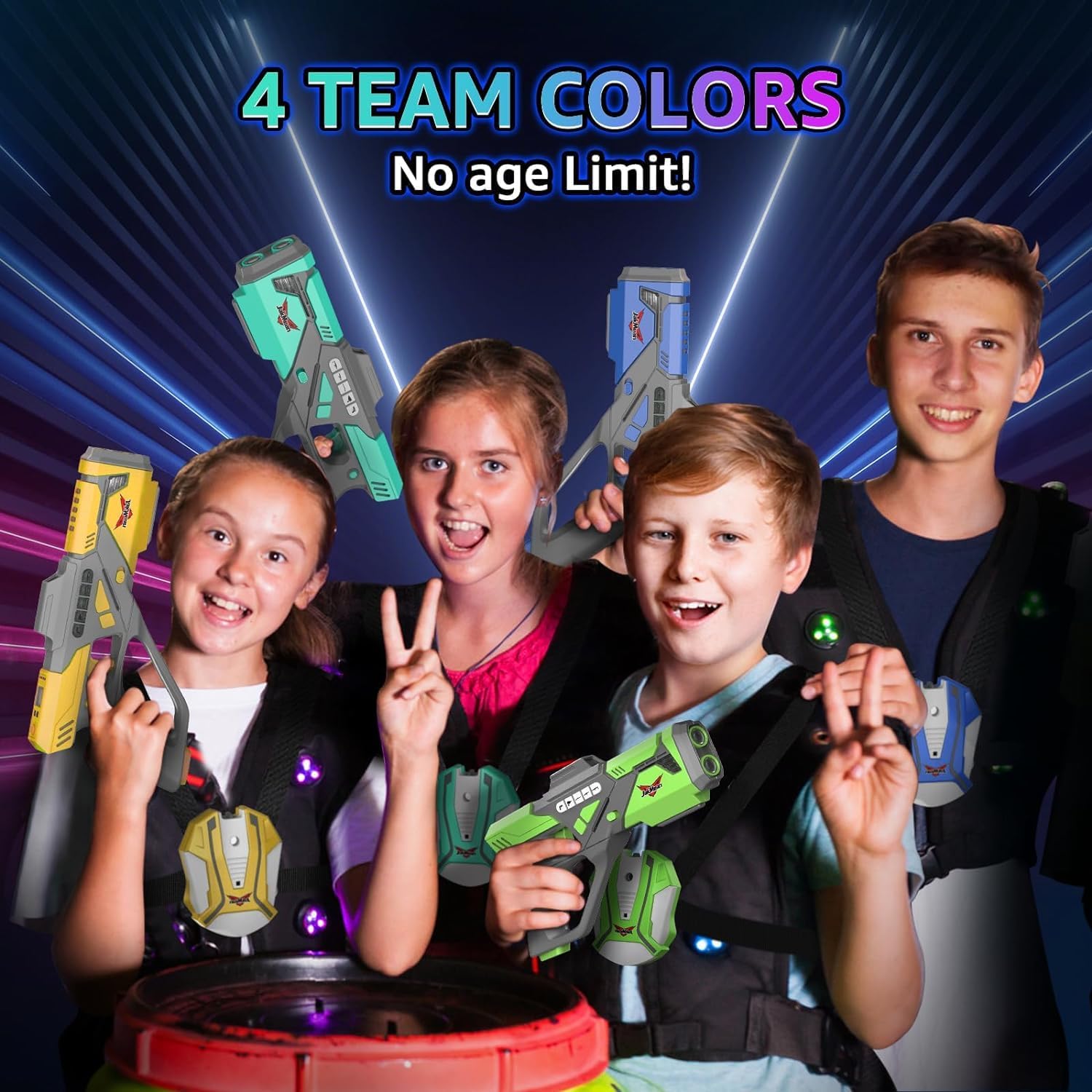 4 Pack Rechargeable Laser Tag Set with Vests, Mist Spray & LED, Multiplayer Toy Gift for Boys Girls Teens Ages 8+