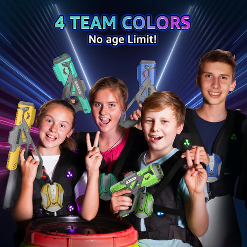 4 Pack Rechargeable Laser Tag Set with Vests, Mist Spray & LED, Multiplayer Toy Gift for Boys Girls Teens Ages 8+