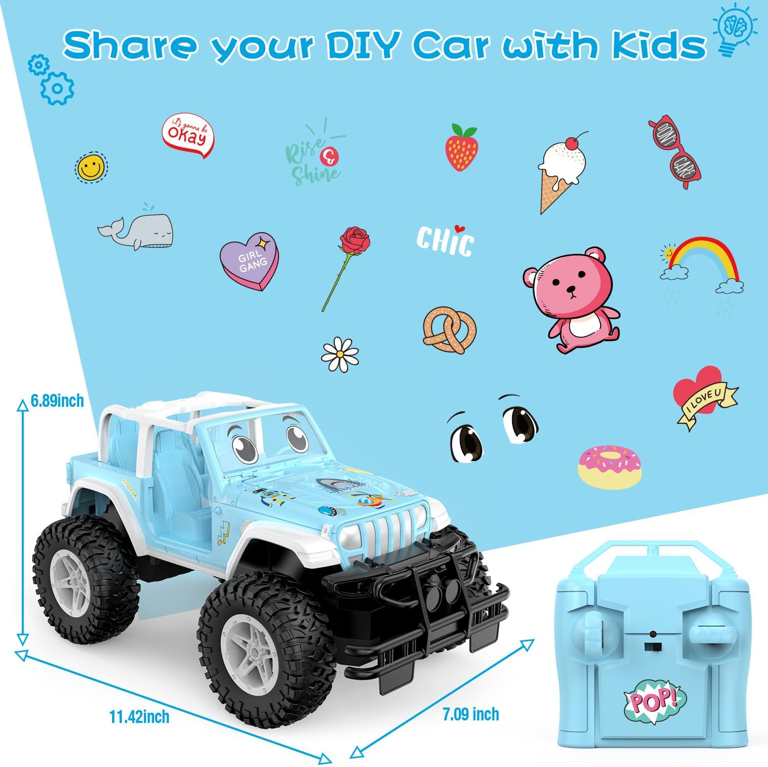 NQD Blue 1:16 Remote Control Off Road RC Truck, 2.4Ghz All Terrain Toy Car with Stickers, 80 Mins Playtime Gift for Kids