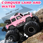 NQD® Pink Amphibious 4x4 RC Monster Truck, Waterproof 360° Rotate 2.4Ghz All Terrain Off-Road Toy Gift for Boys Ages 6-12+