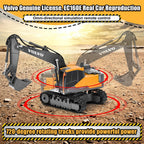 Double E Volvo Licensed RC Excavator Toy, 360° Spin & 330° Cab Rotation, Rechargeable, Dig & Unload, STEM Gift Kids 3+