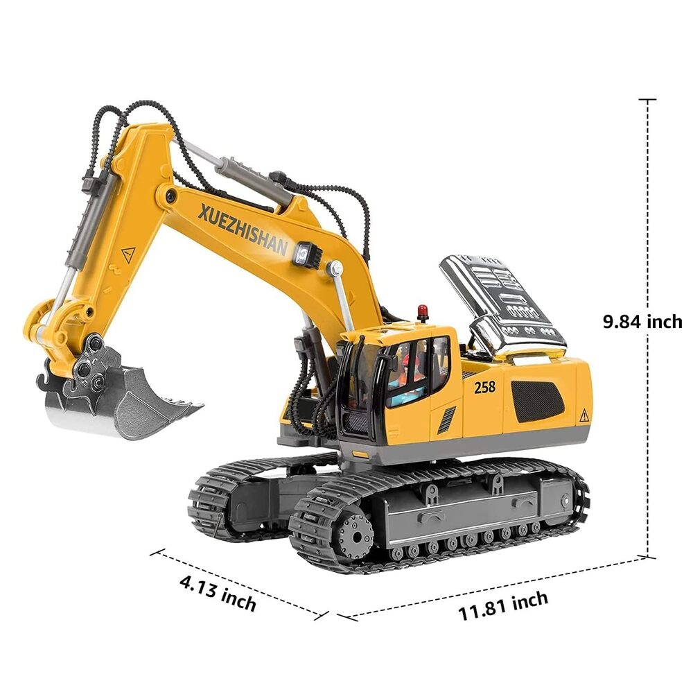 KidsFaves Remote Control Excavator Toys for Boys Turns 2 Batteries Metal Shovel Lights/Sounds