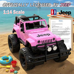 DOUBLE E Jeep Licensed 1:14 Pink RC Car for Girls, Open-Top Off Road Truck with LED Lights, Birthday Gift Girls 6+