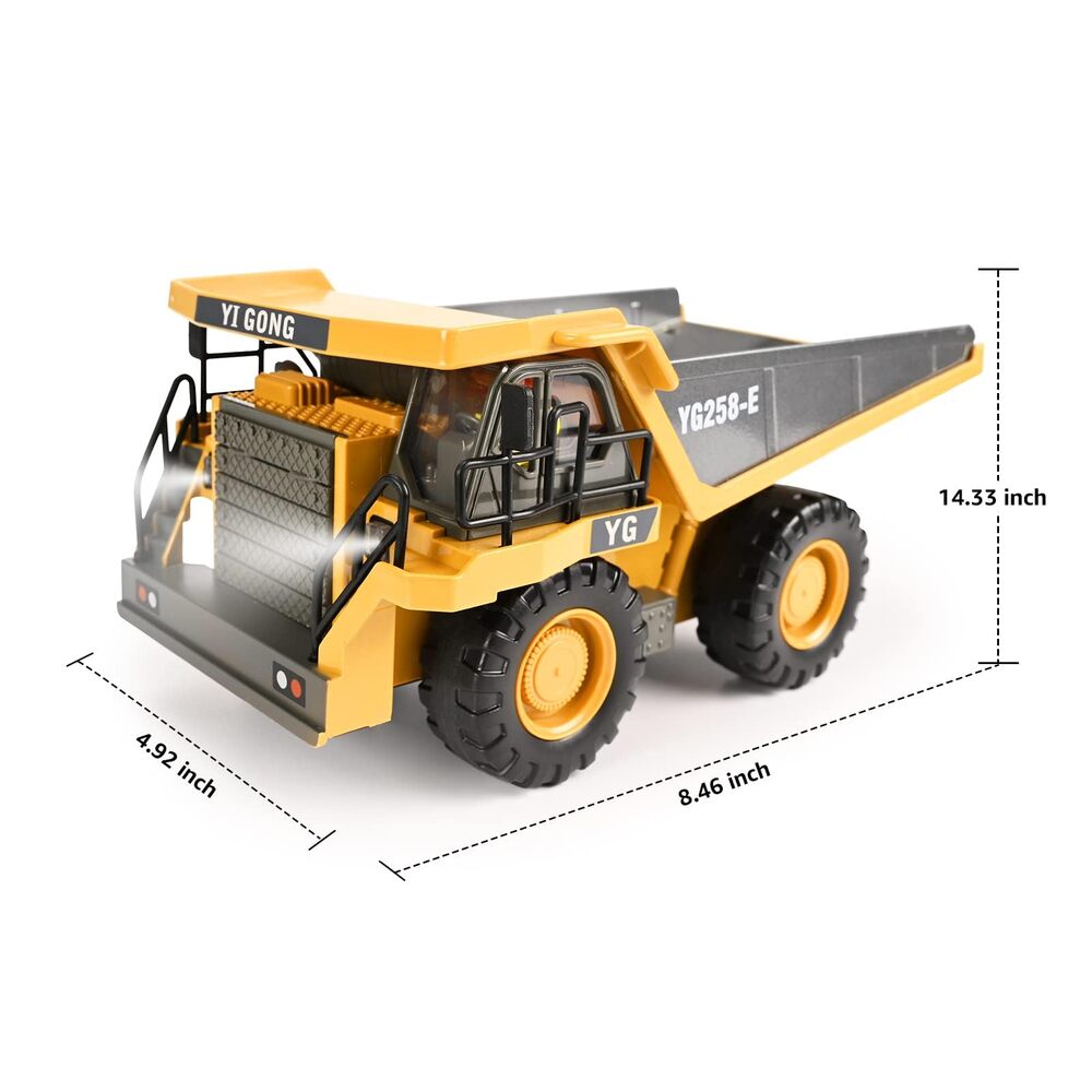 Remote Control Dump Truck Toys 9 Channel 2 Batteries RC Construction Toy Vehicles with Metal Bed Lights/Sounds