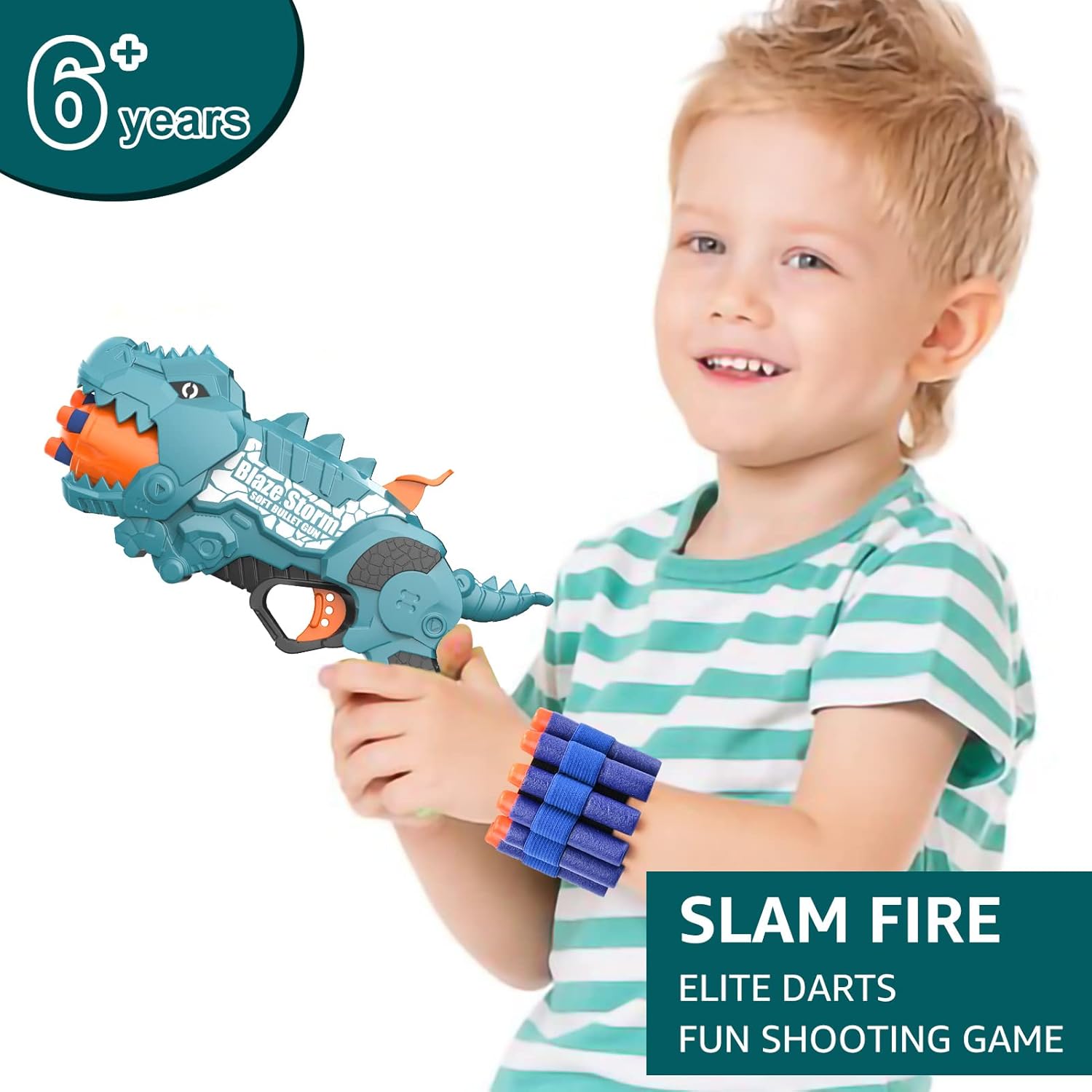 Dinosquad Dino Soft Dart Blaster, 50 Foam Darts, 5-Dart Rotating Drum, Indoor Outdoor Toy Gift for Kids Ages 6+