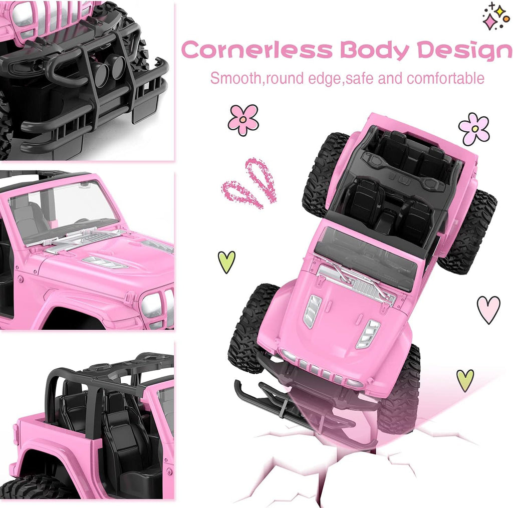 NQD Pink 2.4Ghz RC Jeep Truck with DIY Stickers, Remote Control Car Toy Gift for Girls Ages 3+ Birthday Xmas