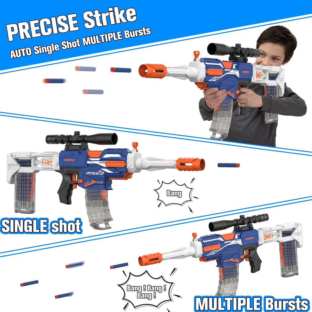 Auto Rechargeable Soft Dart Blaster Kit, Tactical Vest, Scope, Detachable Stock, Dual Modes, 150 Darts, Gift Kids 8-12