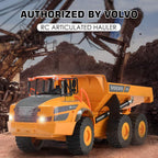DOUBLE E Volvo RC Dump Truck Toy for Kids, Articulated Hauler, Remote Control Construction Toys Vehicles with Lights