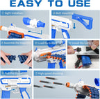 JakMean Blue Electric Auto Soft Dart Blaster, Scope, 30 Dart Clips, 100 Foam Darts, Outdoor Shooting Gift for Ages 6-12 & Adults