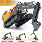 Double E Volvo 1:16 Scale Remote Control Excavator, 17 Channel 3-in-1 Construction Toy with Metal Shovel, Drill, Grab & Lights, 2.4GHz Full Function Digger for Outdoor Sandbox, Gift for Kids & Adults
