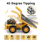 Remote Control Dump Truck Toys 9 Channel 2 Batteries RC Construction Toy Vehicles with Metal Bed Lights/Sounds