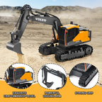 Double E Volvo Licensed RC Excavator Toy, 360° Spin & 330° Cab Rotation, Rechargeable, Dig & Unload, STEM Gift Kids 3+