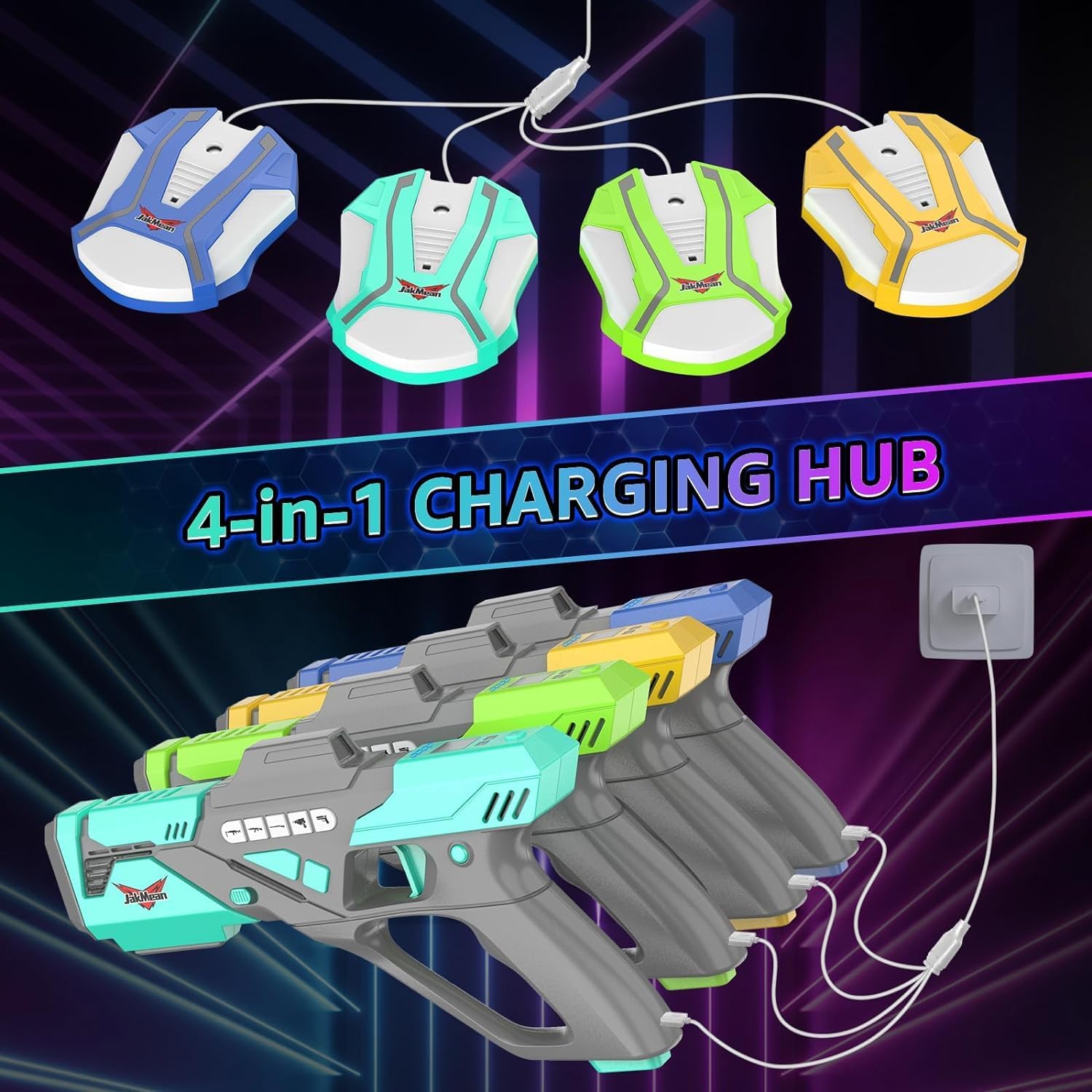 4 Pack Rechargeable Laser Tag Set with Vests, Mist Spray & LED, Multiplayer Toy Gift for Boys Girls Teens Ages 8+