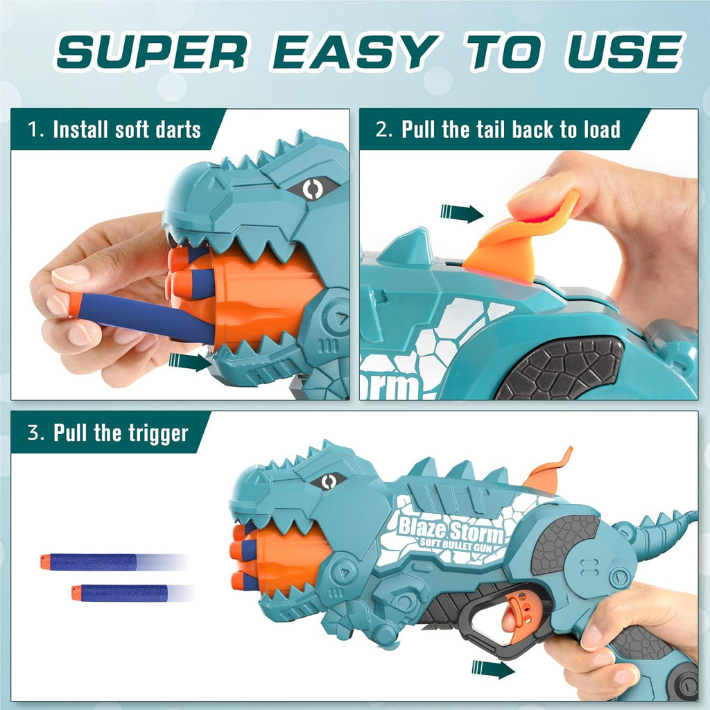 Dinosquad Dino Soft Dart Blaster, 50 Foam Darts, 5-Dart Rotating Drum, Indoor Outdoor Toy Gift for Kids Ages 6+