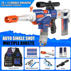 Auto Rechargeable Soft Dart Blaster Kit, Tactical Vest, Scope, Detachable Stock, Dual Modes, 150 Darts, Gift Kids 8-12