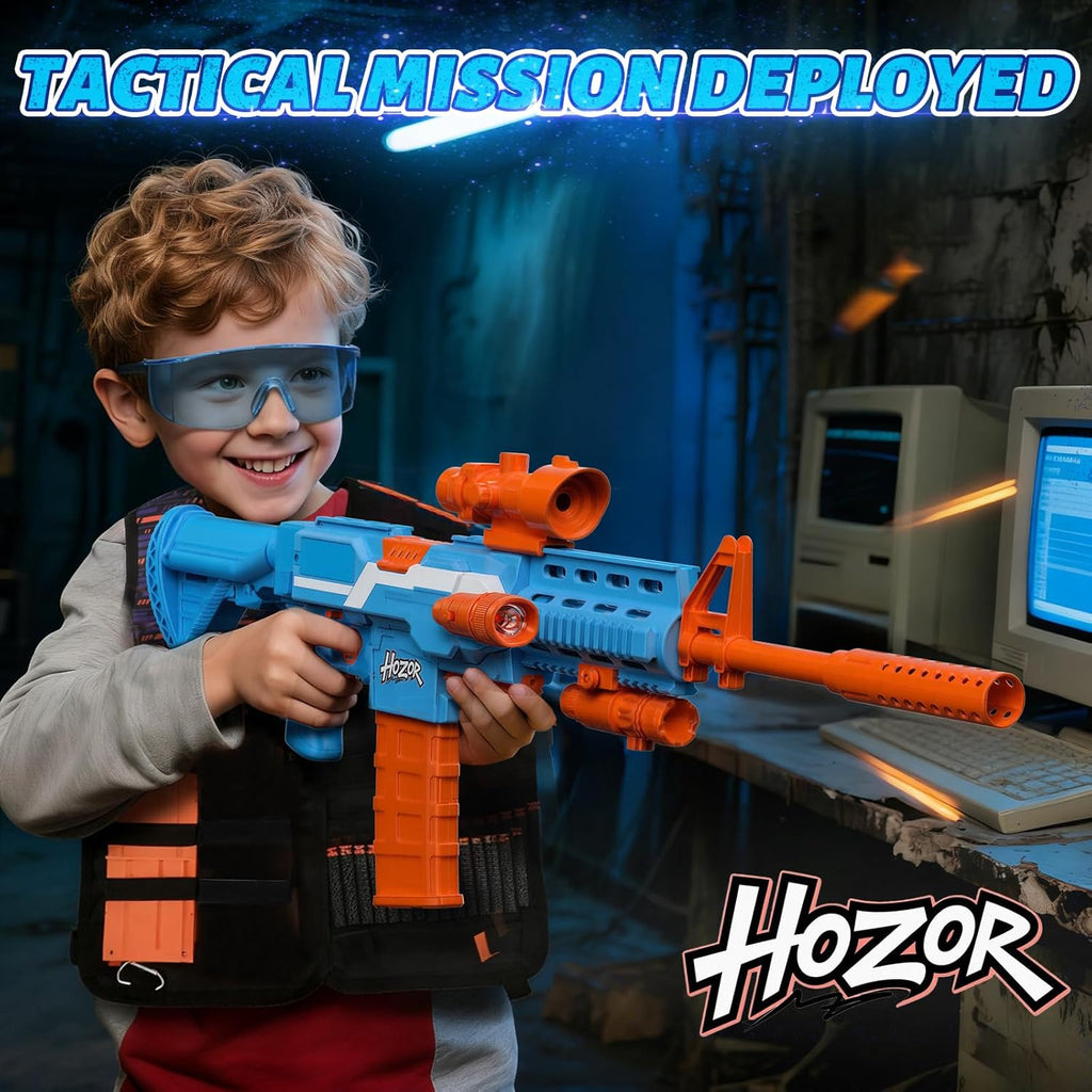 Motorized Rechargeable Soft Dart Blaster Set, Tactical Vest, Multi-Play, 3 Modes, 2 Clips & 150 Foam Darts, Kids Gift