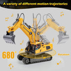 KidsFaves Remote Control Excavator Toys for Boys Turns 2 Batteries Metal Shovel Lights/Sounds