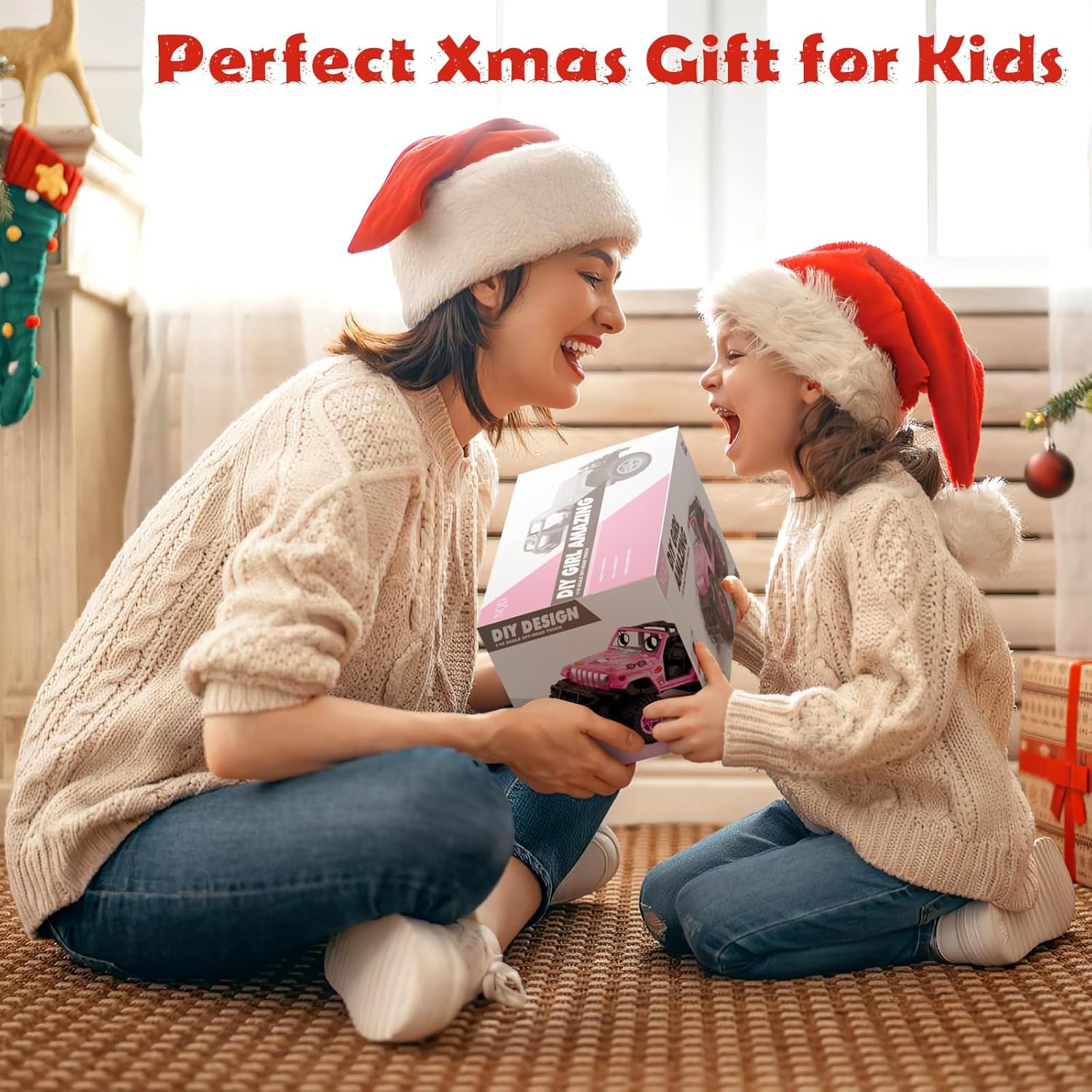 NQD Pink 2.4Ghz RC Jeep Truck with DIY Stickers, Remote Control Car Toy Gift for Girls Ages 3+ Birthday Xmas