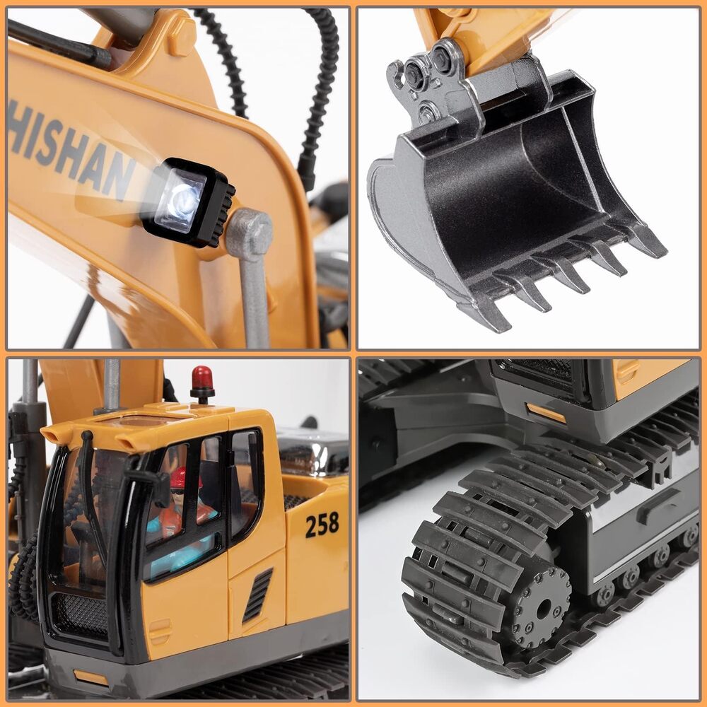 KidsFaves Remote Control Excavator Toys for Boys Turns 2 Batteries Metal Shovel Lights/Sounds
