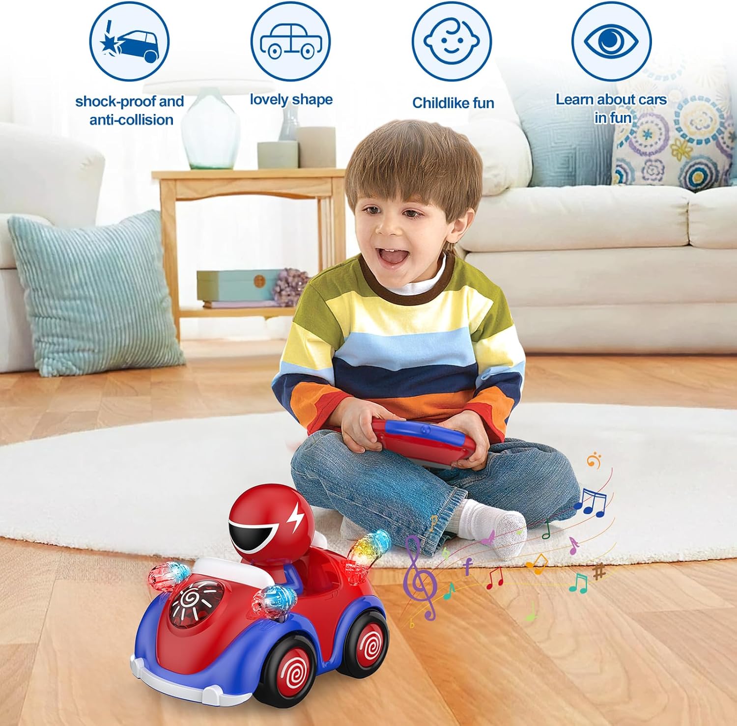NQD Toddler Spider RC Car: Cartoon Race Toy with Music & Lights, Safe ABS Gift for Kids Boys Girls 3-7