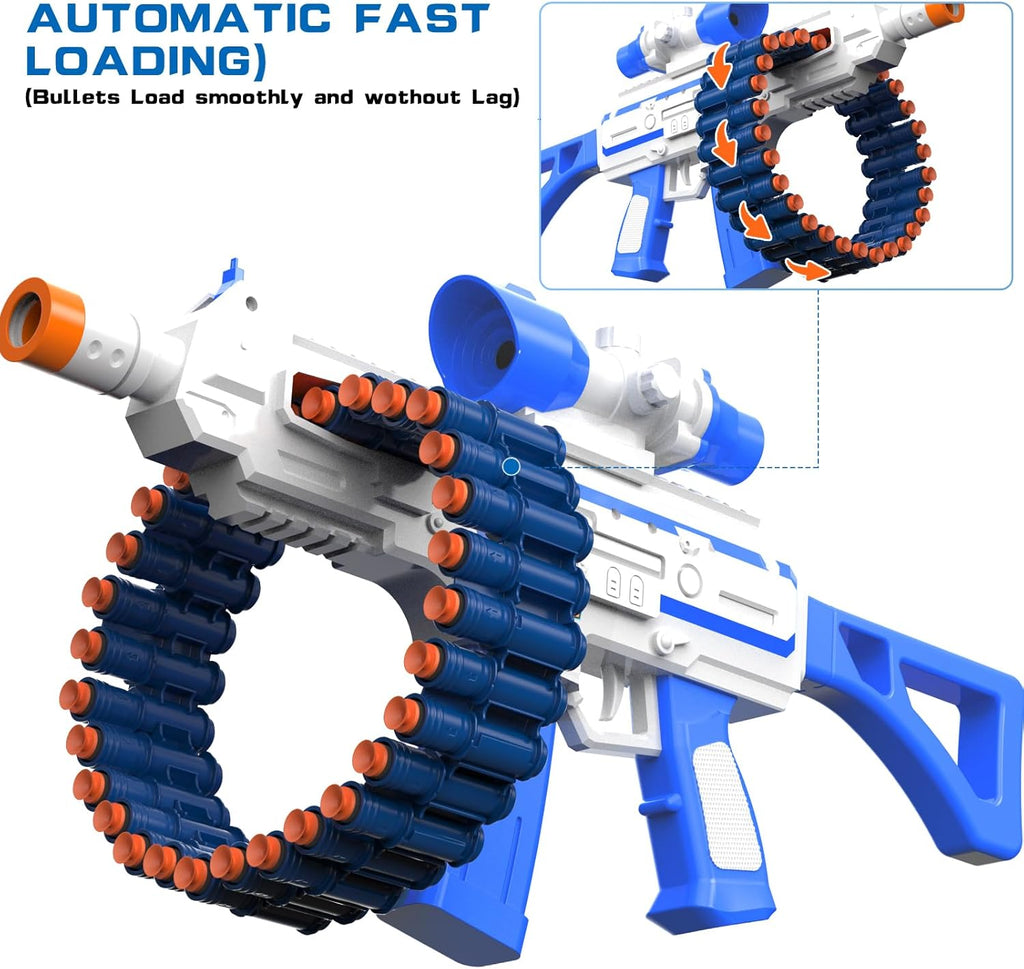 JakMean Blue Electric Auto Soft Dart Blaster, Scope, 30 Dart Clips, 100 Foam Darts, Outdoor Shooting Gift for Ages 6-12 & Adults