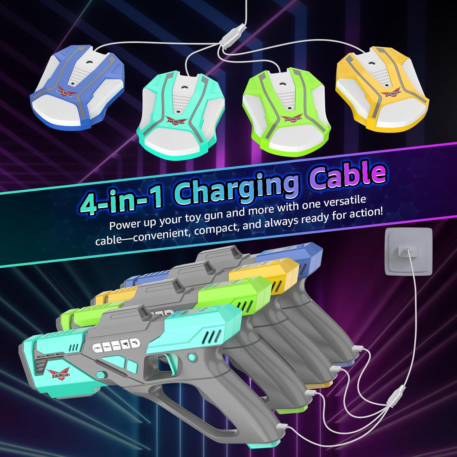 4 Pack Rechargeable Laser Tag Set with Vests, Mist Spray & LED Digital, Multiplayer Indoor Outdoor Game Toy Gift for Teens Ages 8+