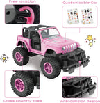 NQD Pink 2.4Ghz RC Jeep Truck with DIY Stickers, Remote Control Car Toy Gift for Girls Ages 3+ Birthday Xmas