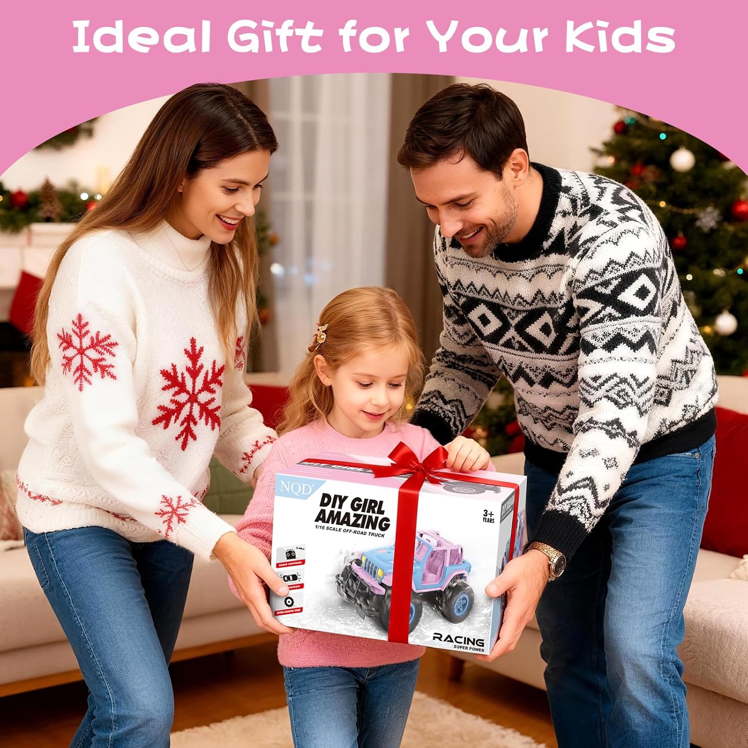 NQD 1:16 2.4Ghz Off Road RC Truck, 80 Mins Play with Stickers, Remote Control Car Gift for Girls Ages 3-6