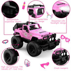 DOUBLE E Jeep Licensed 1:14 Pink RC Car for Girls, Open-Top Off Road Truck with LED Lights, Birthday Gift Girls 6+