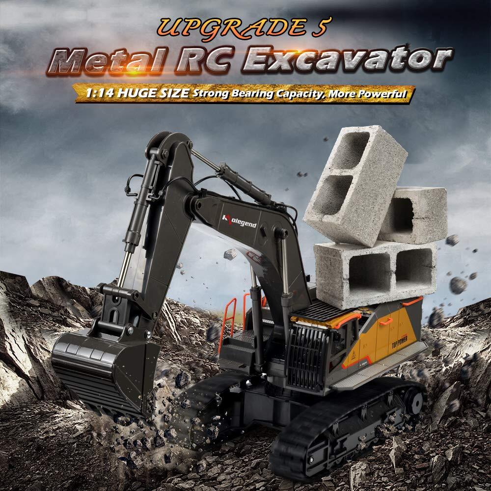 Remote Control Excavator Toy 1/14 Scale RC Excavator, 22 Channel Upgrade Full Functional Construction Vehicles Rechargeable RC Truck with Metal Shovel and Lights Sounds