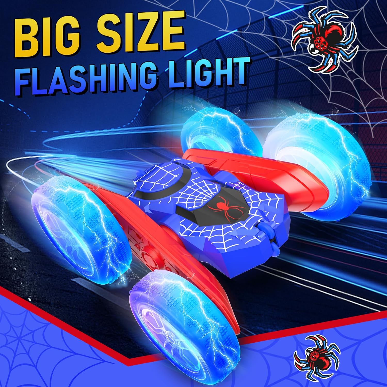 NQD Spider RC Stunt Car: 360° Flip 4WD Off-Road Vehicle with LED Wheels, Toy Gift for Boys Kids 4-12