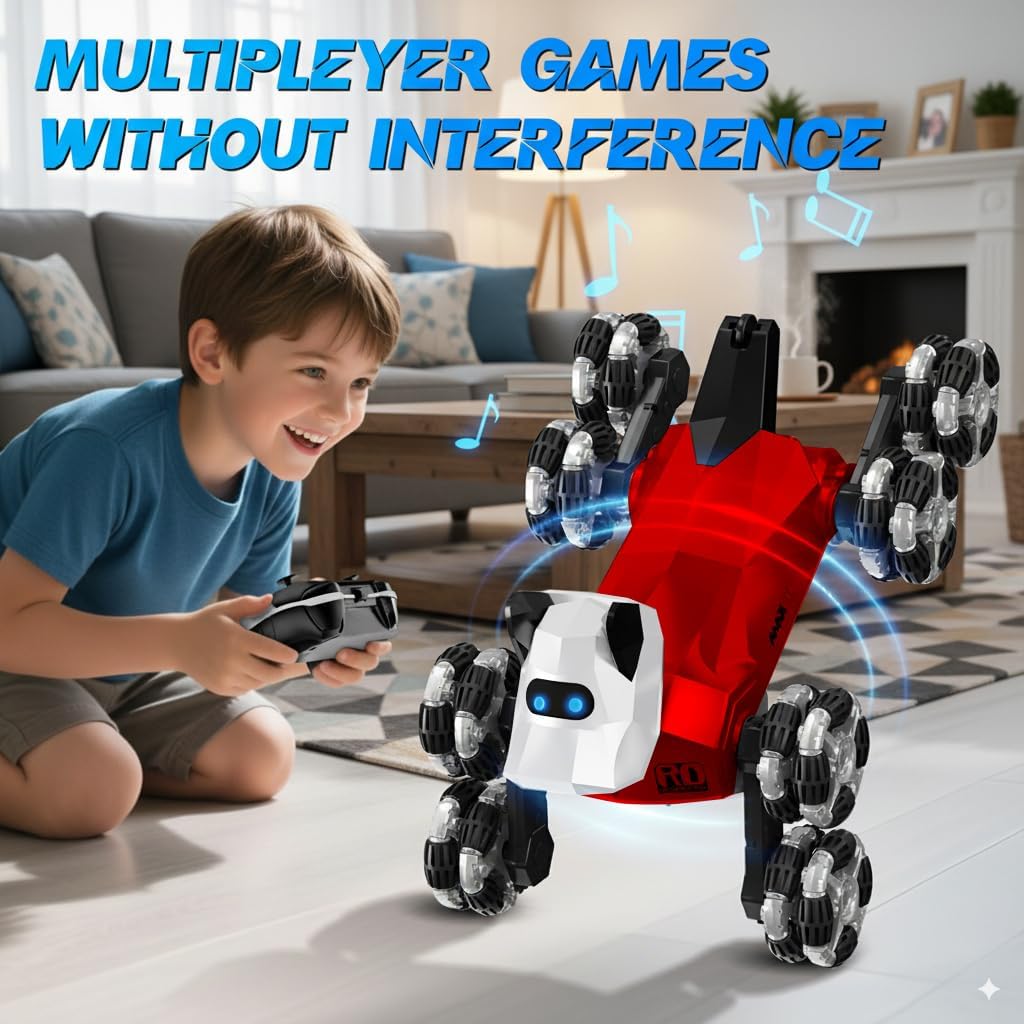 NQD RC Robot Dog Toy: 360° Spin Stunt Robotic Car with LED Eyes & Sound, Ideal Gift for Kids Boys Girls