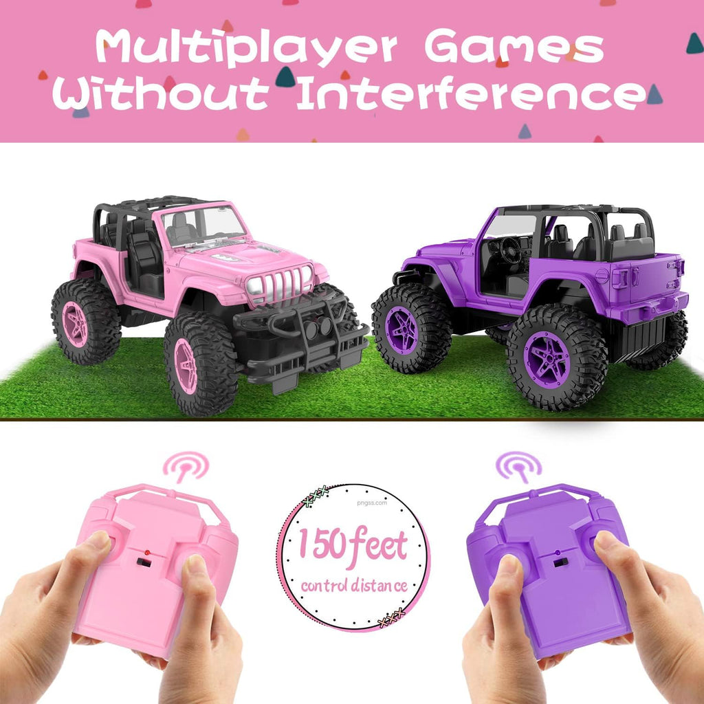 NQD Pink 2.4Ghz RC Jeep Truck with DIY Stickers, Remote Control Car Toy Gift for Girls Ages 3+ Birthday Xmas