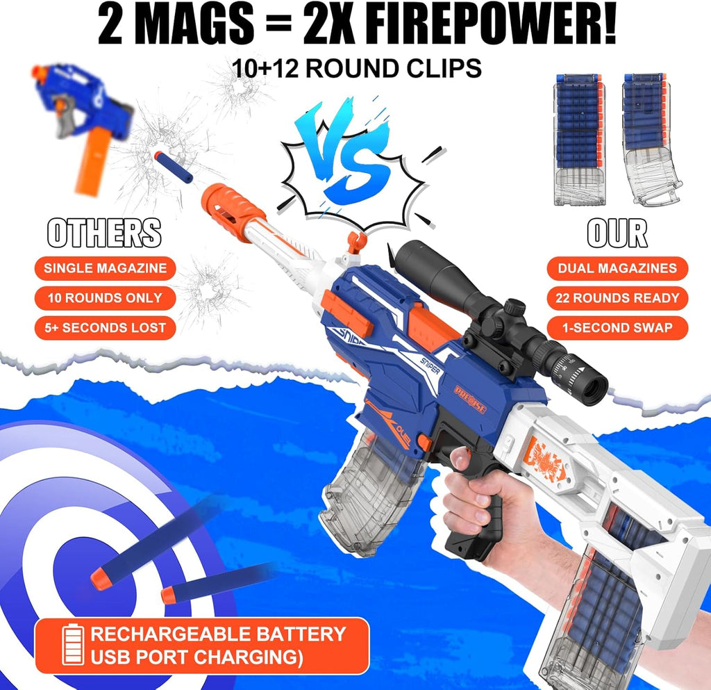 Auto Rechargeable Soft Dart Blaster Kit, Tactical Vest, Scope, Detachable Stock, Dual Modes, 150 Darts, Gift Kids 8-12