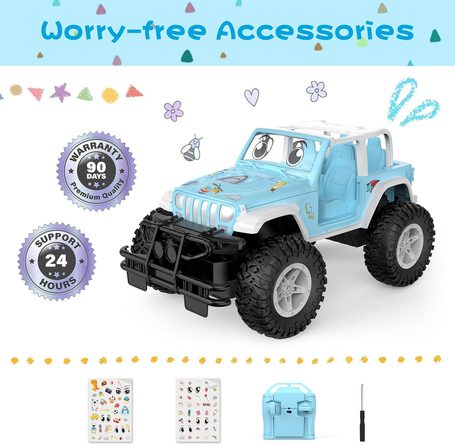 NQD Blue 1:16 Remote Control Off Road RC Truck, 2.4Ghz All Terrain Toy Car with Stickers, 80 Mins Playtime Gift for Kids