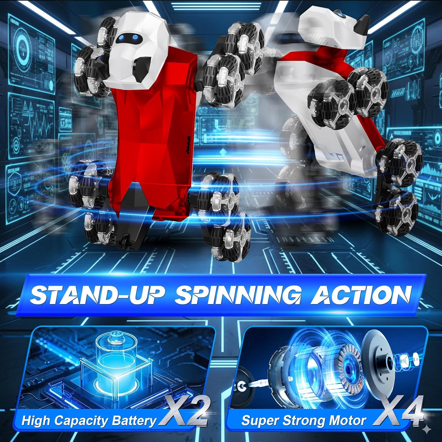 NQD RC Robot Dog Toy: 360° Spin Stunt Robotic Car with LED Eyes & Sound, Ideal Gift for Kids Boys Girls