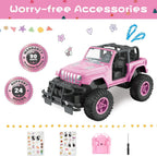 NQD Pink 2.4Ghz RC Jeep Truck with DIY Stickers, Remote Control Car Toy Gift for Girls Ages 3+ Birthday Xmas