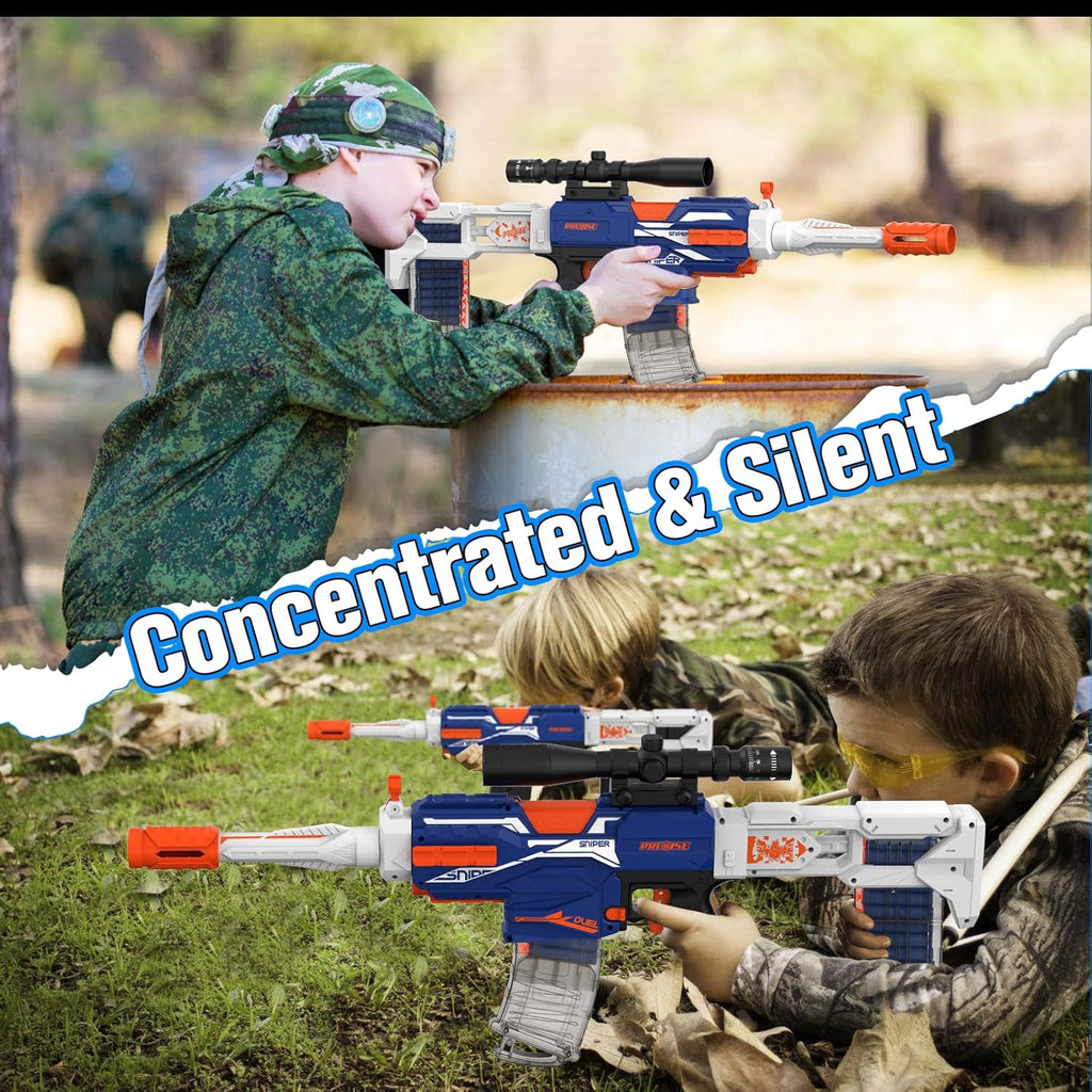 Auto Rechargeable Soft Dart Blaster Kit, Tactical Vest, Scope, Detachable Stock, Dual Modes, 150 Darts, Gift Kids 8-12