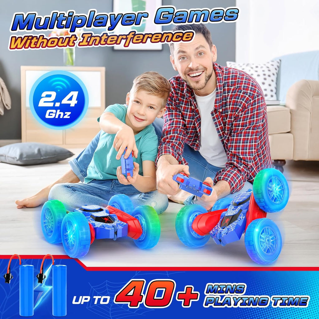 NQD Spider RC Stunt Car: 360° Flip 4WD Off-Road Vehicle with LED Wheels, Toy Gift for Boys Kids 4-12