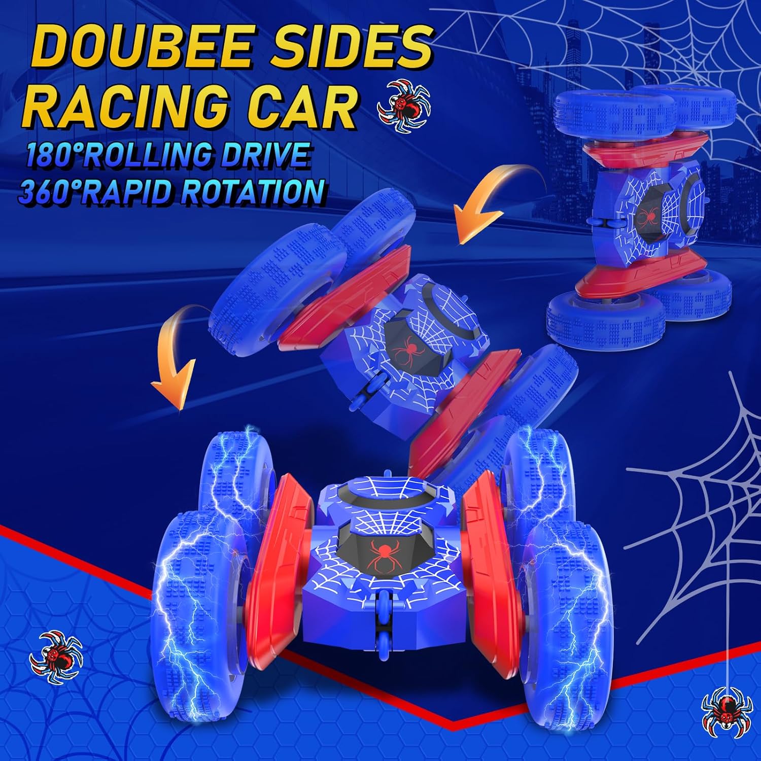 NQD Spider RC Stunt Car: 360° Flip 4WD Off-Road Vehicle with LED Wheels, Toy Gift for Boys Kids 4-12